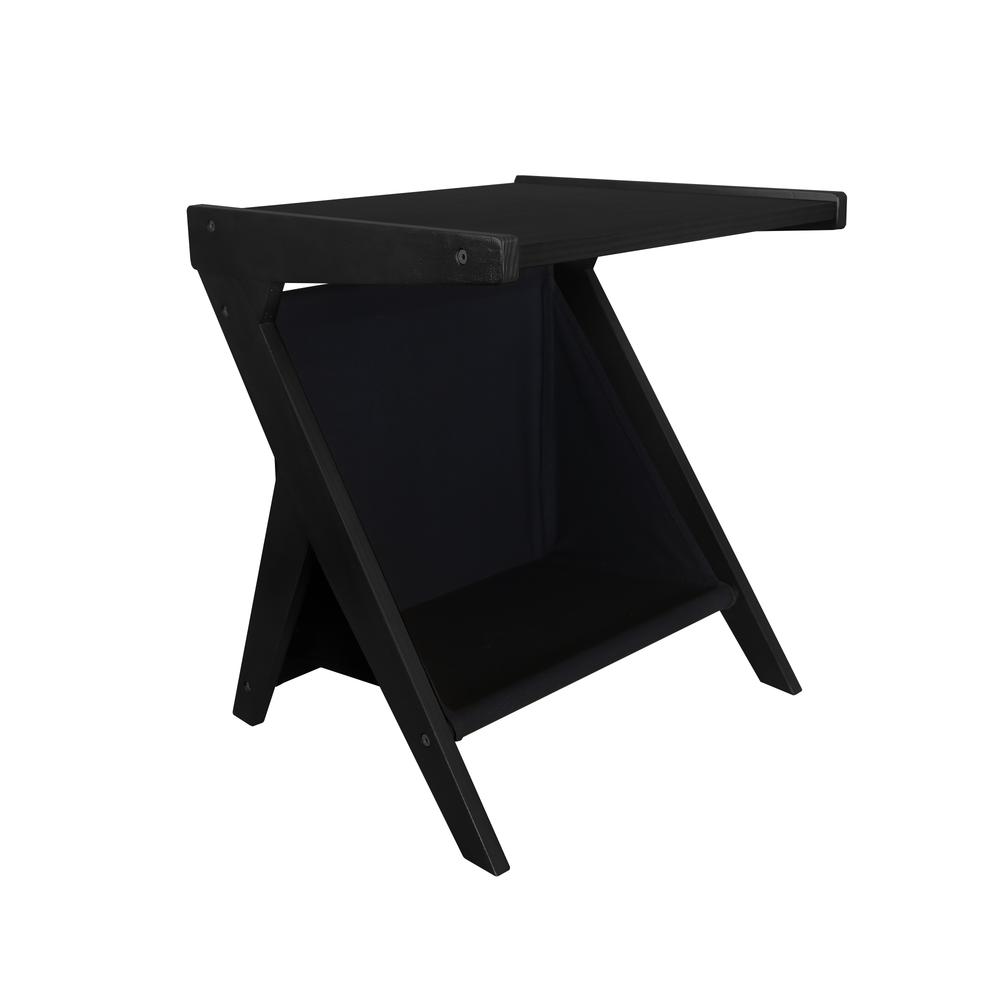 Casual Home Z-Shaped Sofa Side Table with Canvas Storage Basket – Black