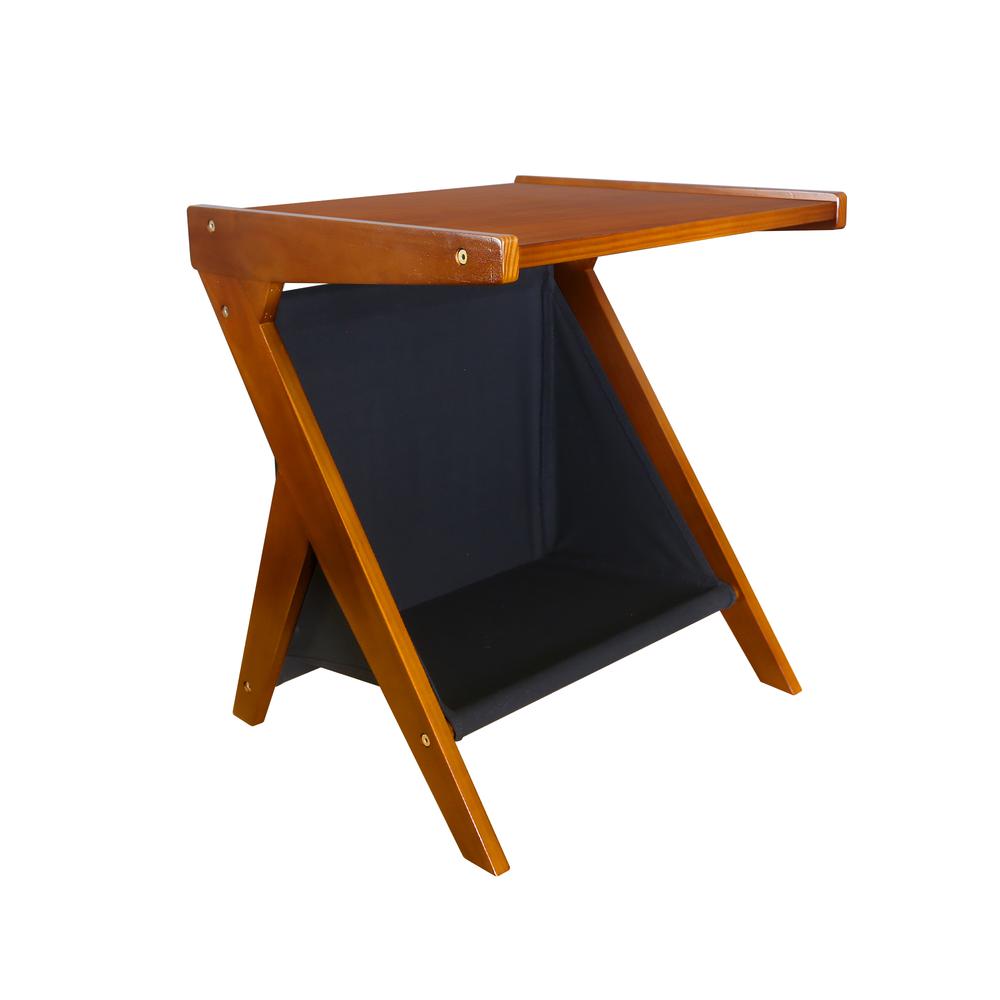 Casual Home Z-Shaped Sofa Side Table with Canvas Storage Basket – Chestnut