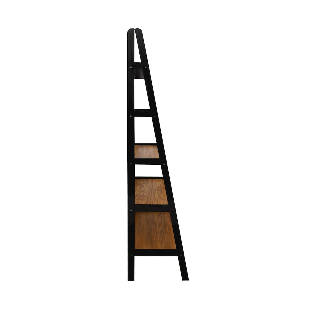 5-Shelf Ladder Bookcase – Rustic Brown/Black
