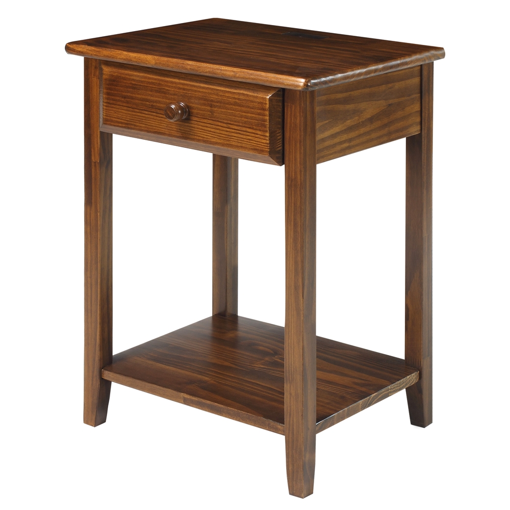 Night Owl Night Stand with USB Port-Warm Brown