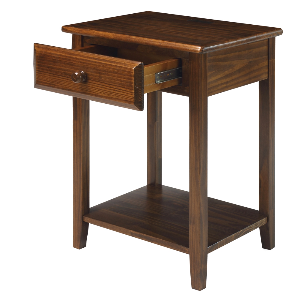 Night Owl Night Stand with USB Port-Warm Brown