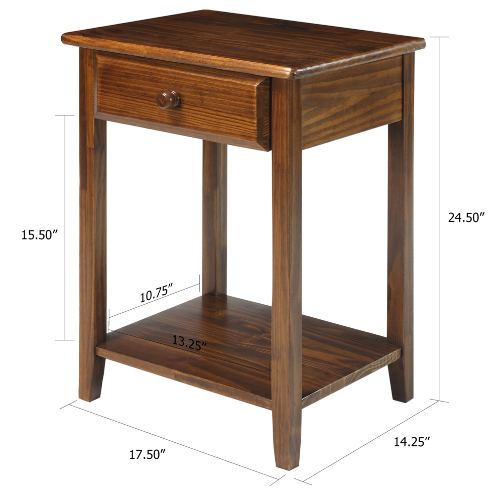 Night Owl Night Stand with USB Port-Warm Brown