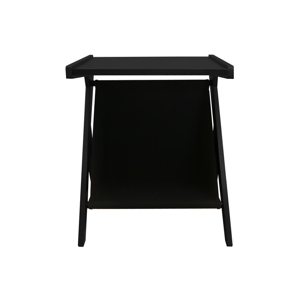 Casual Home Z-Shaped Sofa Side Table with Canvas Storage Basket – Black