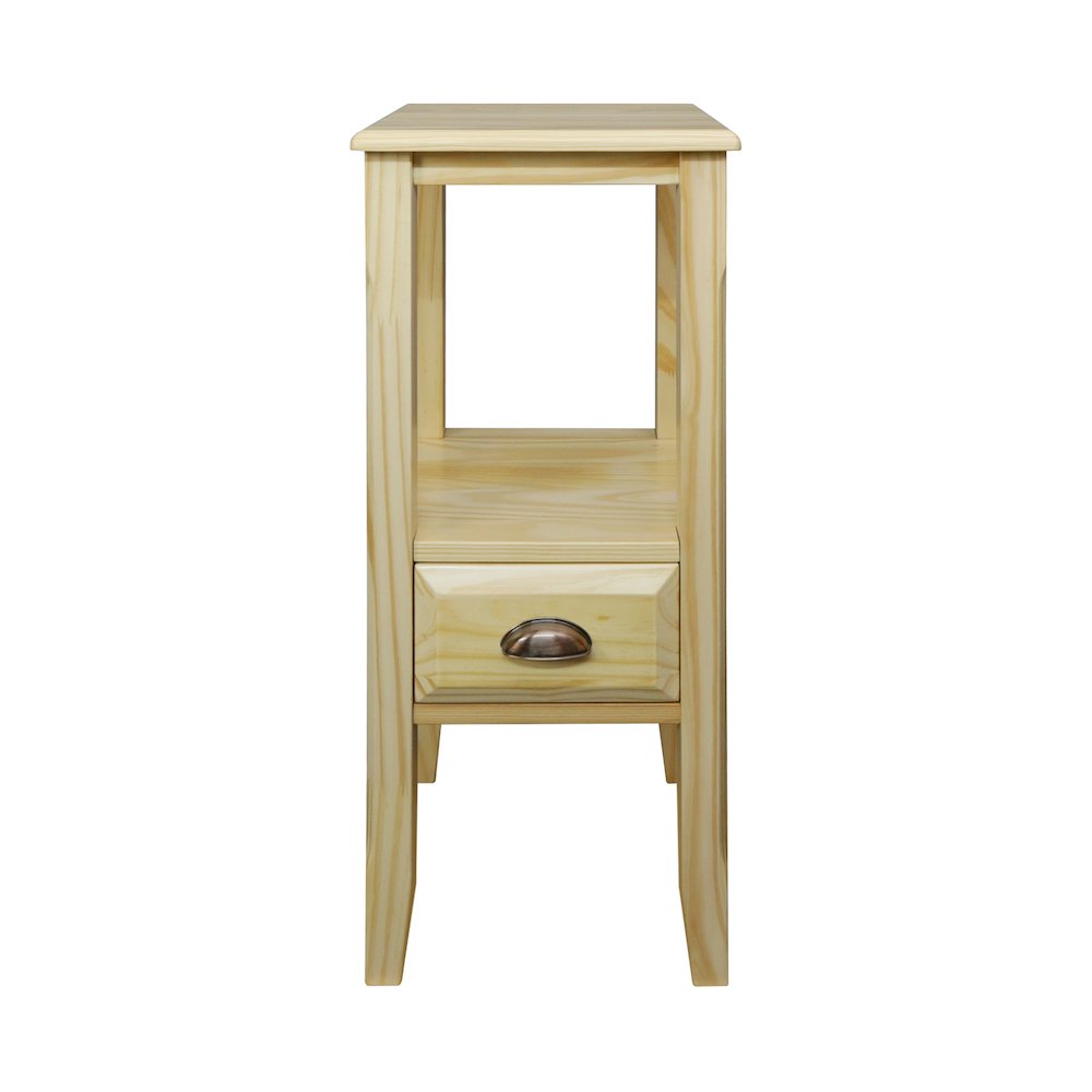 2-Tier Tall Side Table with Drawer – Natural