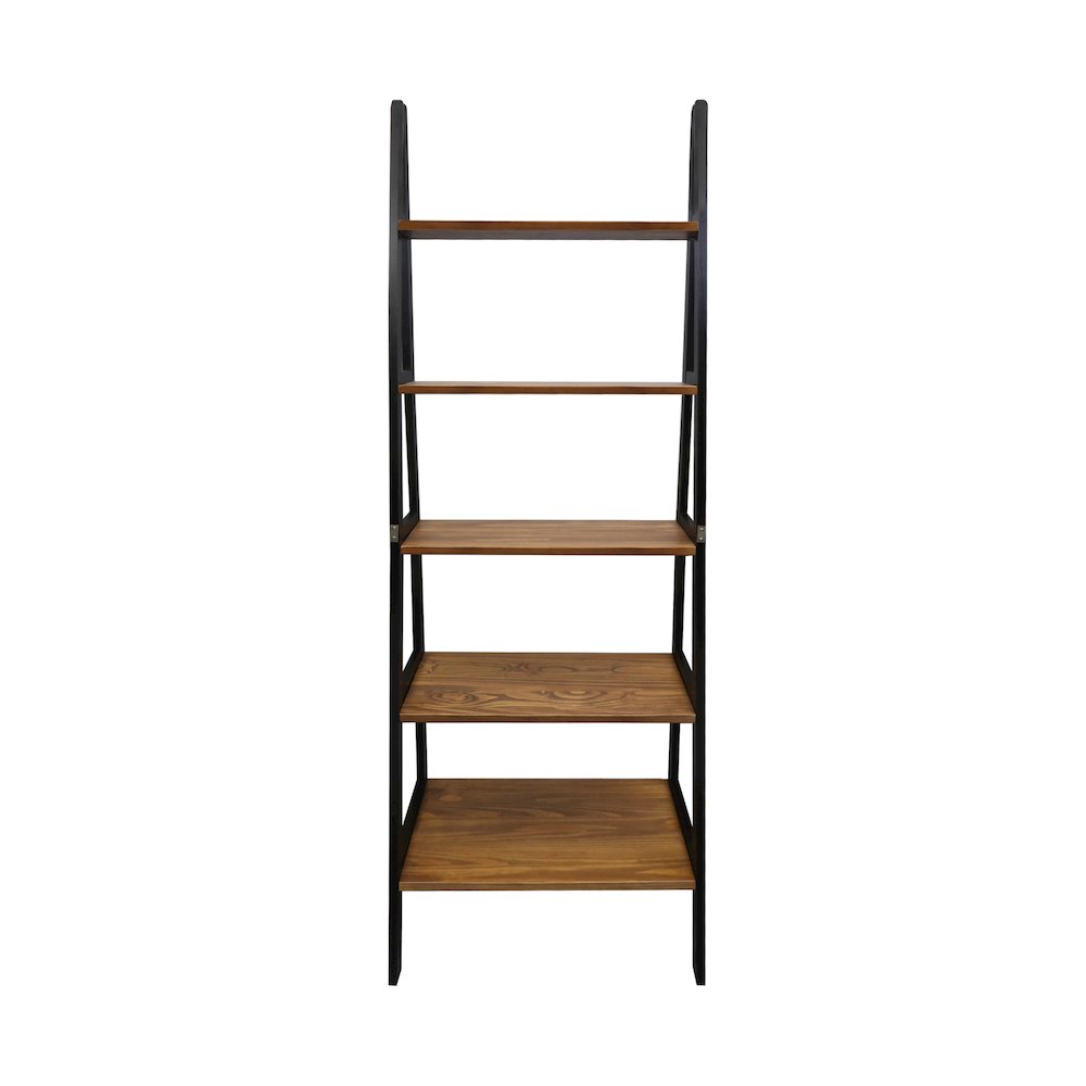 5-Shelf Ladder Bookcase – Rustic Brown/Black