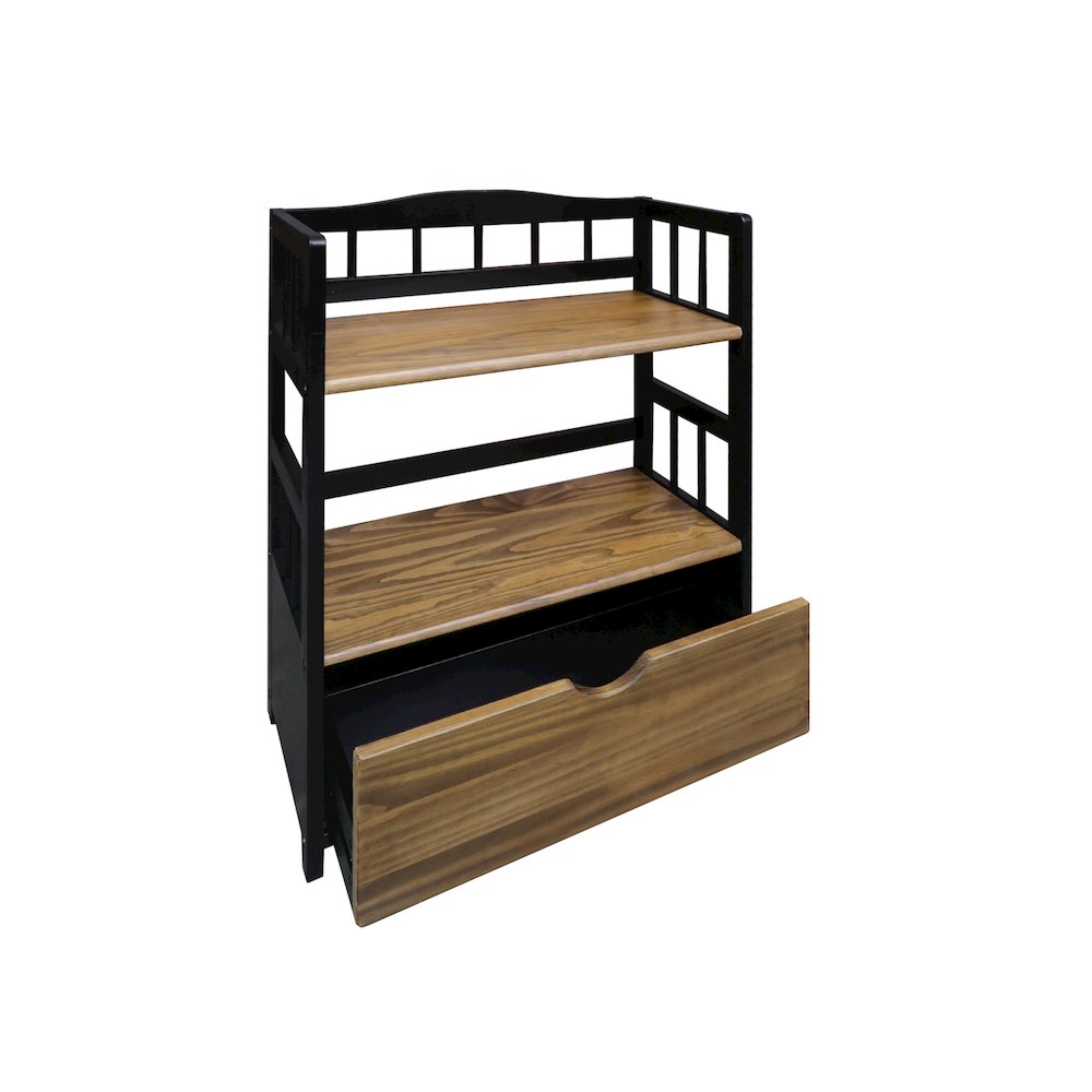 Solid Wood 2-Tier Small Bookshelf with Drawer