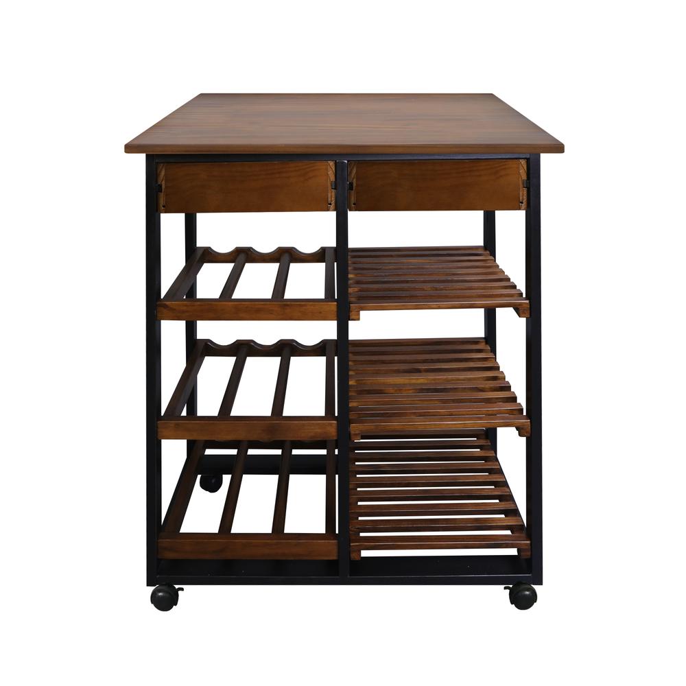 Solid Wood 28″ Wide Rolling Kitchen Island Trolley with Wine Rack and Drawer