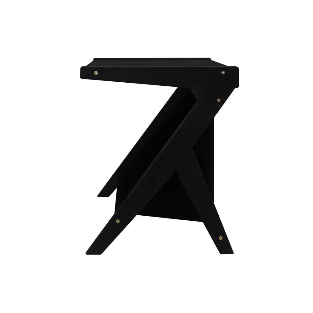 Casual Home Z-Shaped Sofa Side Table with Canvas Storage Basket – Black