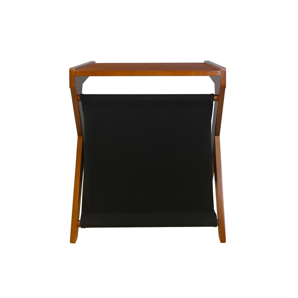 Casual Home Z-Shaped Sofa Side Table with Canvas Storage Basket – Chestnut