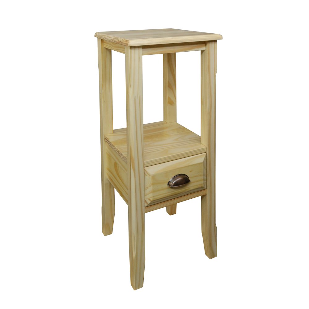 2-Tier Tall Side Table with Drawer – Natural