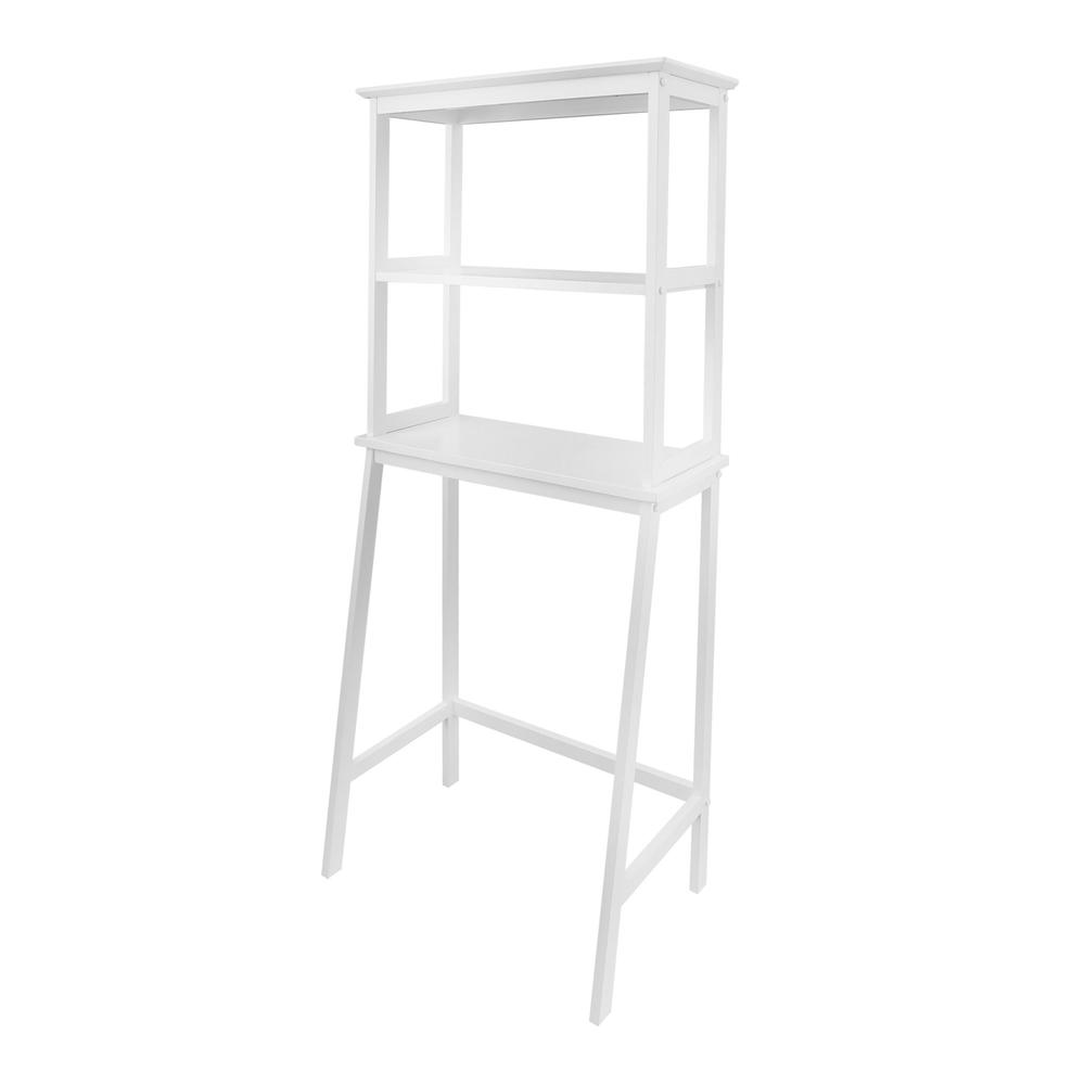 Spacesaver 100% Solid Wood Over The Toilet Rack with Shelves – White