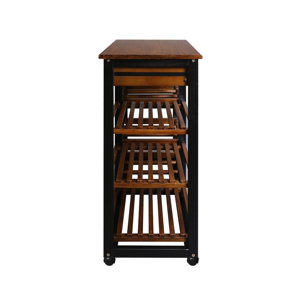 Solid Wood 28″ Wide Rolling Kitchen Island Trolley with Wine Rack and Drawer