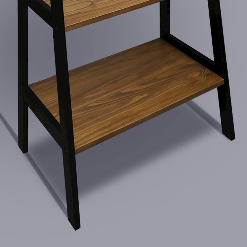 5-Shelf Ladder Bookcase – Rustic Brown/Black