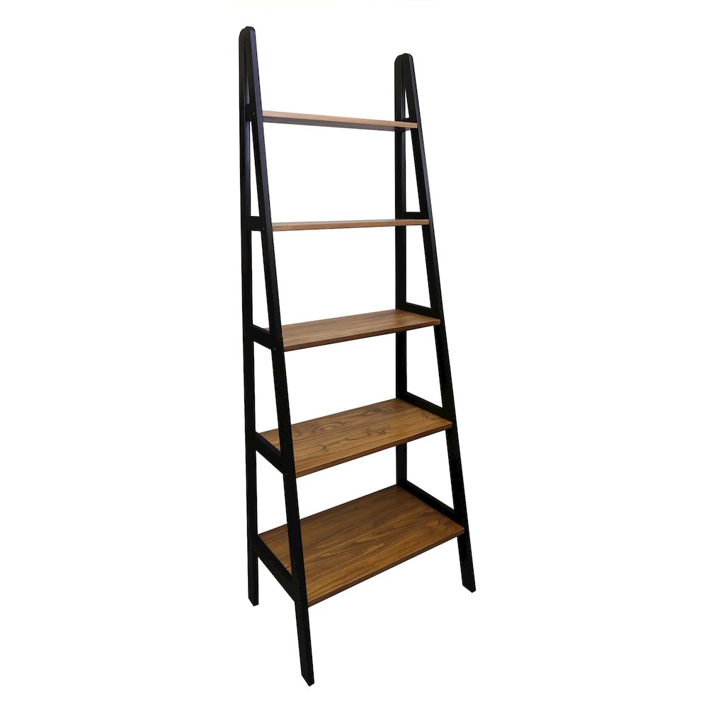 5-Shelf Ladder Bookcase – Rustic Brown/Black