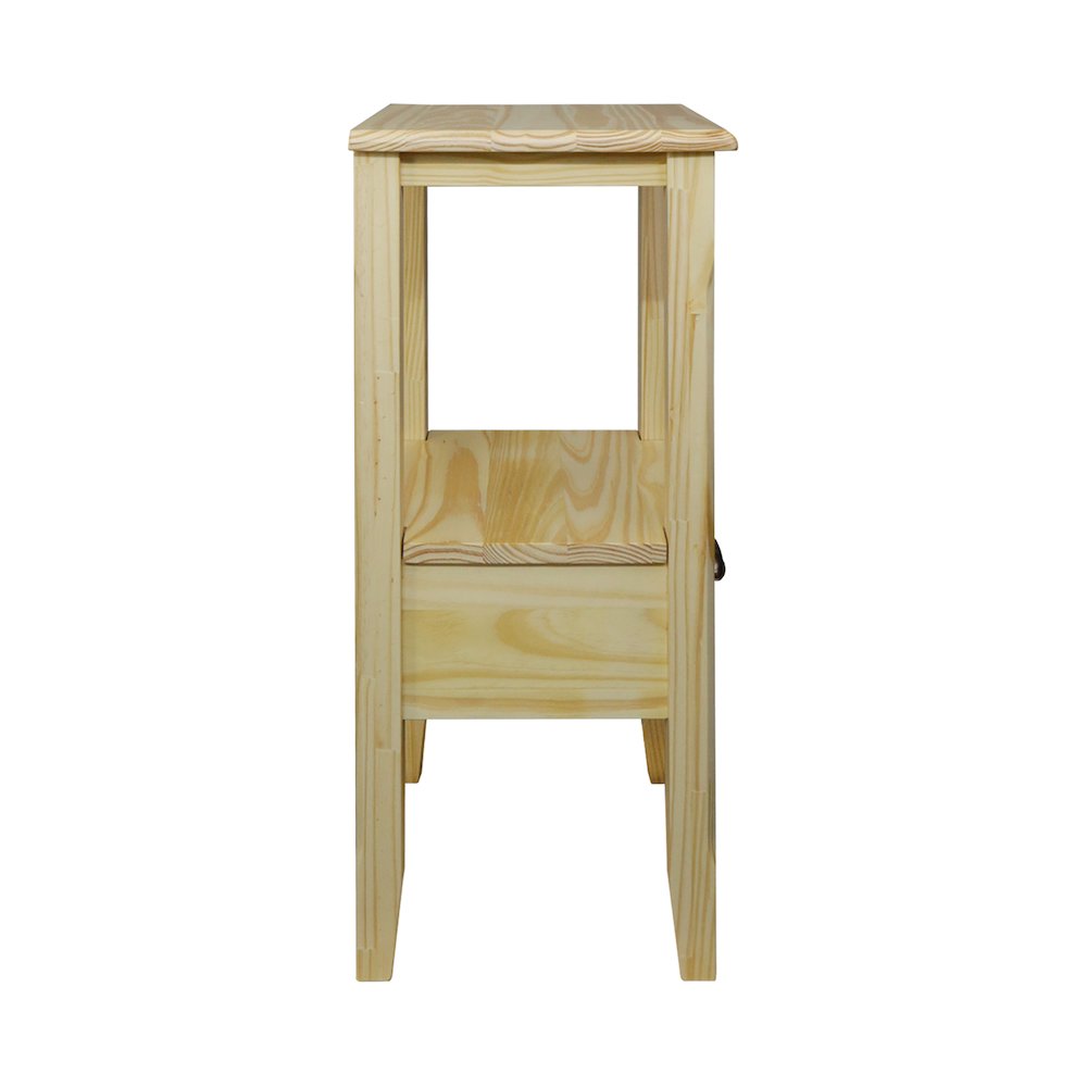2-Tier Tall Side Table with Drawer – Natural