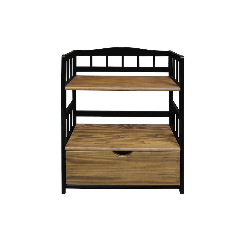 Solid Wood 2-Tier Small Bookshelf with Drawer