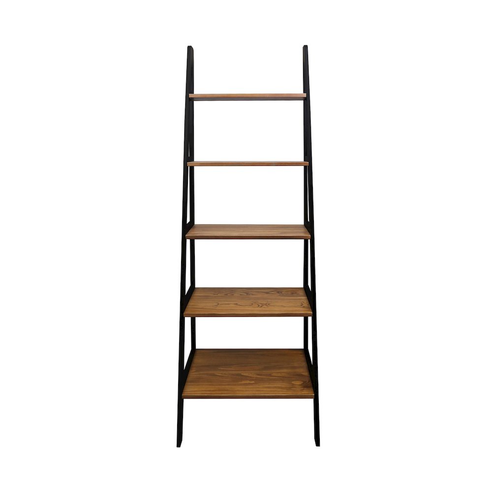 5-Shelf Ladder Bookcase – Rustic Brown/Black