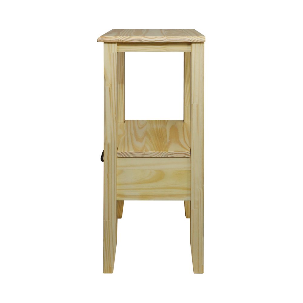 2-Tier Tall Side Table with Drawer – Natural