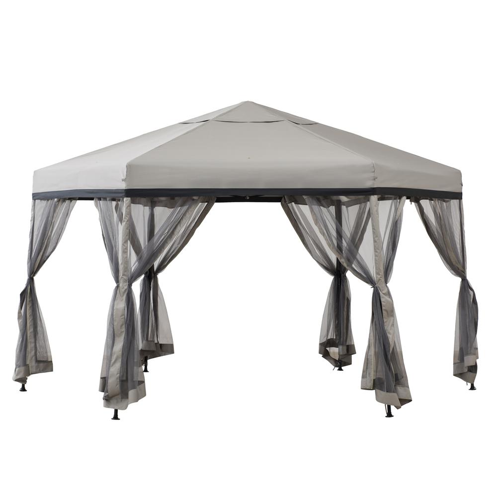 11 ft. x 11 ft. Gray and Black 2-tone Pop Up Portable Hexagon Steel Gazebo