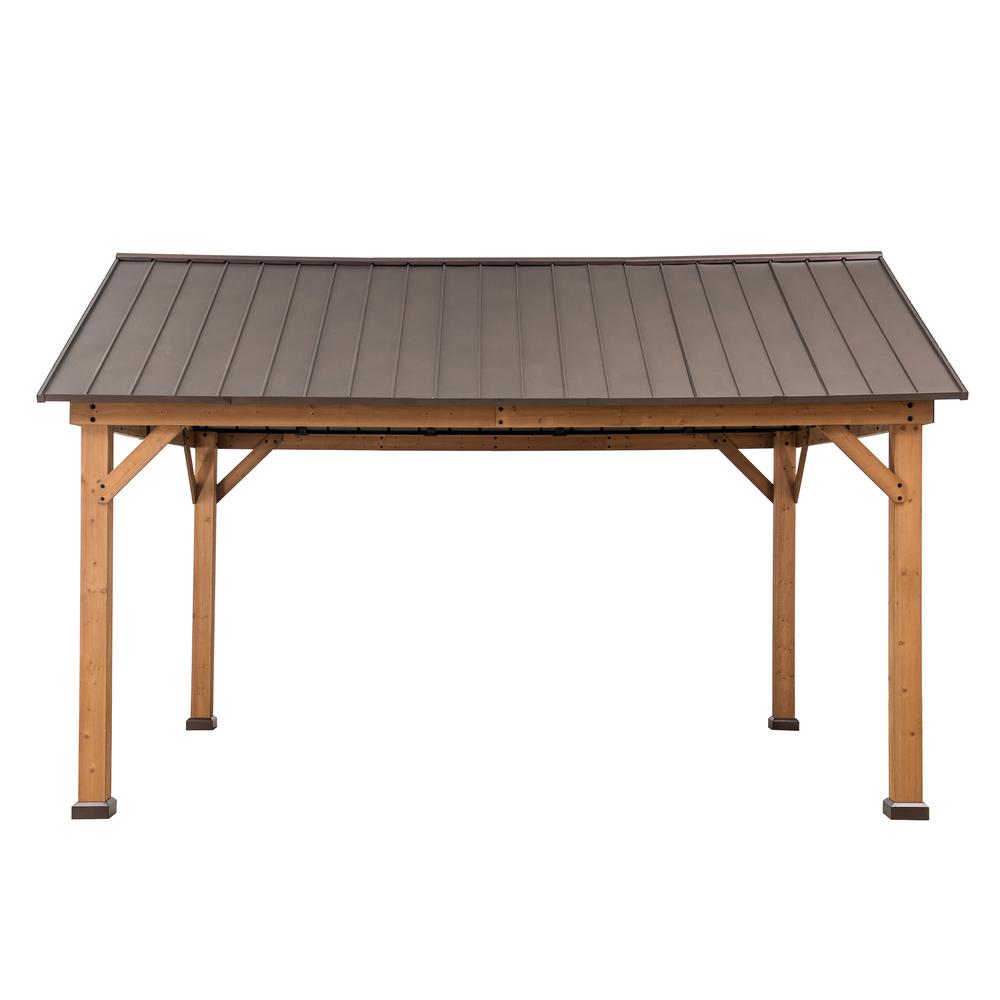 Sunjoy 13 ft. x 15 ft. Cedar Framed Gazebo with Brown Steel Gable Roof Hardtop