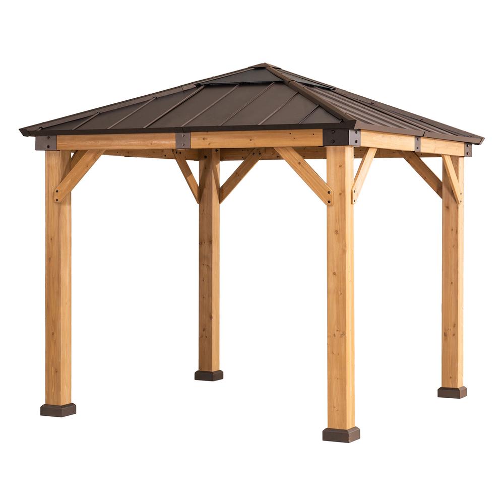 Sunjoy 9 x 9 ft Patio Cedar Framed Gazebo with Brown Steel Hardtop
