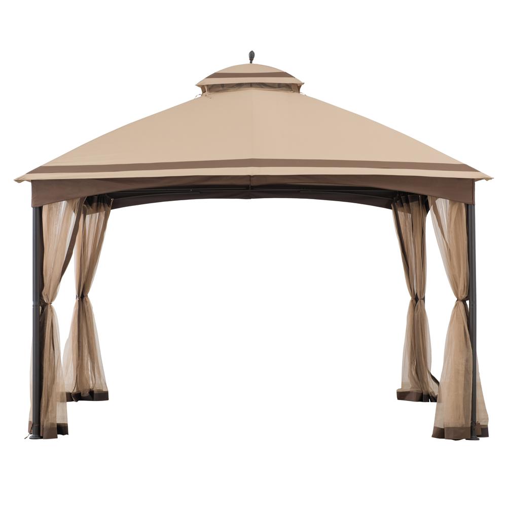 10.5 ft. x 13 ft. Tan and Brown 2-tier Steel Gazebo