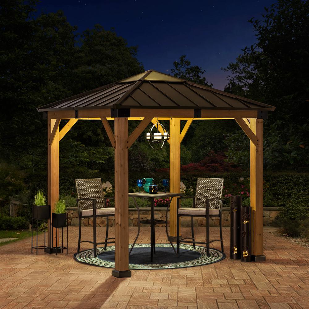 Sunjoy 9 x 9 ft Patio Cedar Framed Gazebo with Brown Steel Hardtop