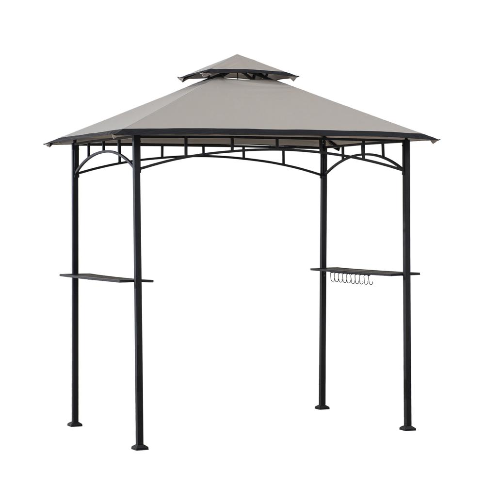 8x5ft 2-Tier Soft Top Gazebo Black Steel Grill Gazebo with Ceiling Hook