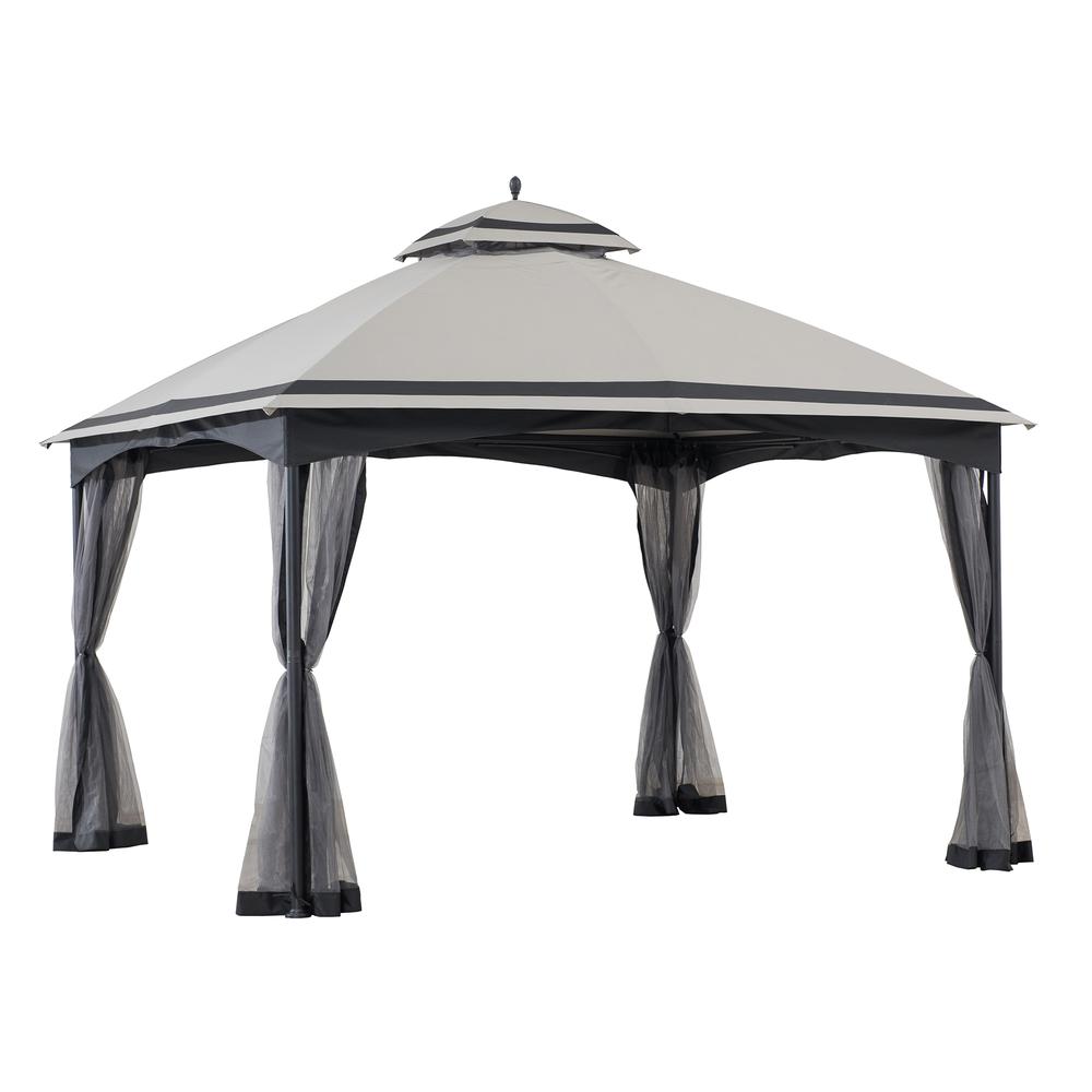 Sunjoy Outdoor Patio 11 x 13 ft Black Steel Frame 2 Tier Soft Top Gazebo