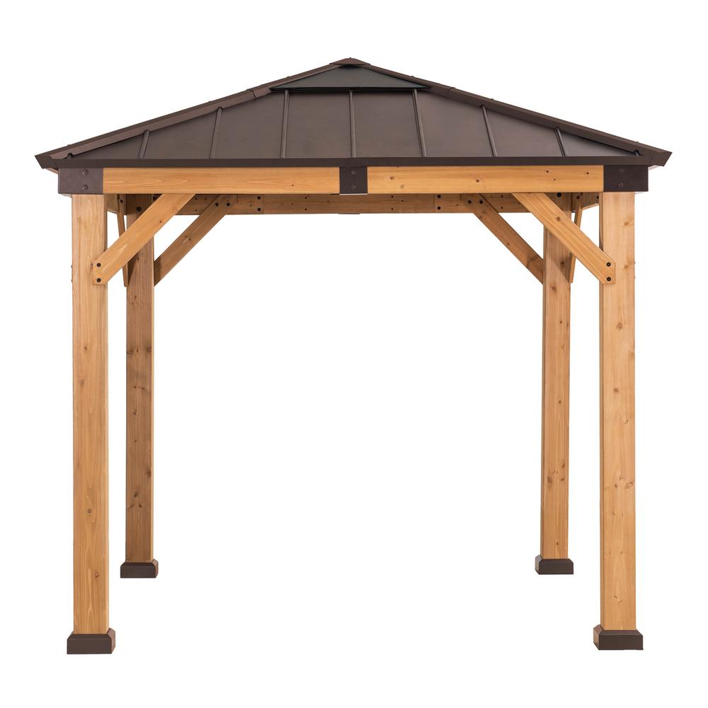 Sunjoy 9 x 9 ft Patio Cedar Framed Gazebo with Brown Steel Hardtop