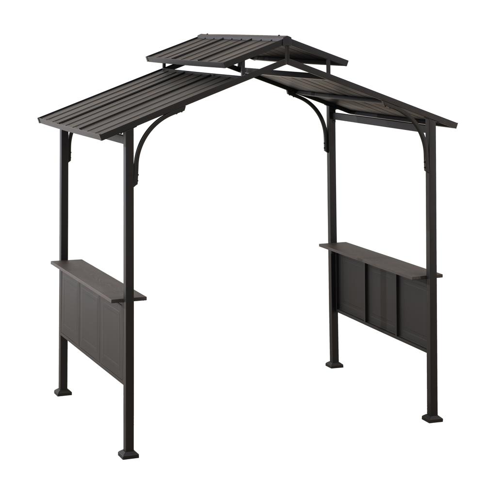 8×5 ftBrown Steel Frame 2-Tier BBQ Grill Gazebo with Ceiling Hook and Shelves