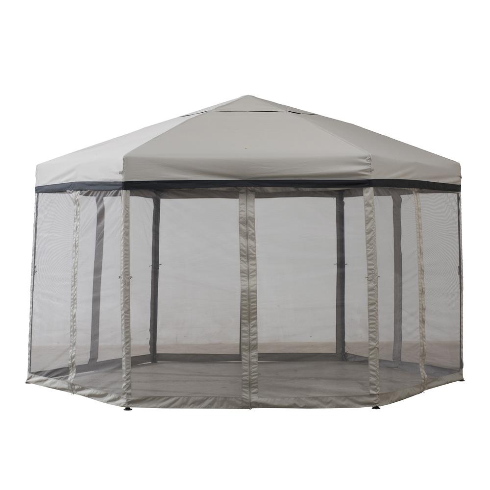 11 ft. x 11 ft. Gray and Black 2-tone Pop Up Portable Hexagon Steel Gazebo
