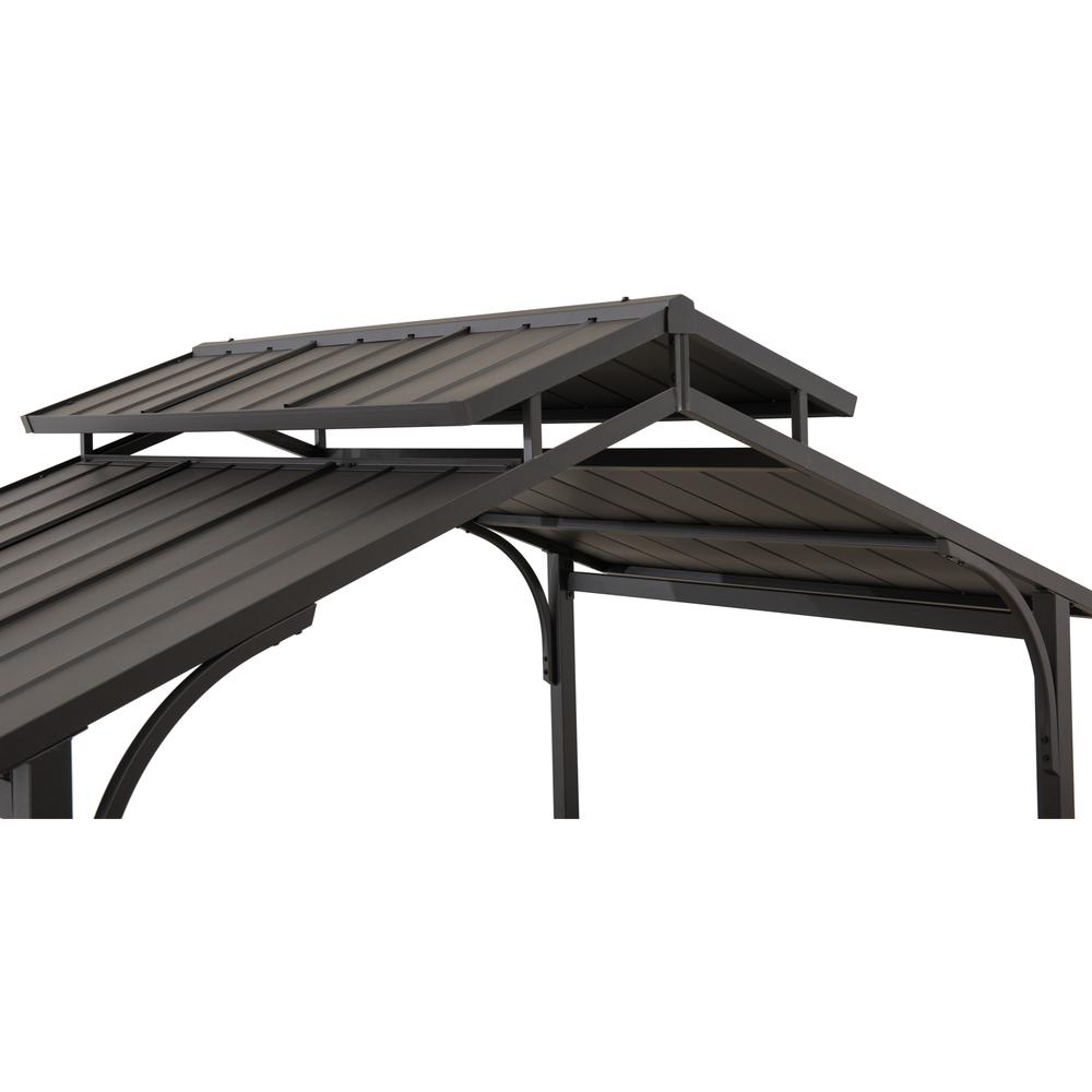 8×5 ftBrown Steel Frame 2-Tier BBQ Grill Gazebo with Ceiling Hook and Shelves