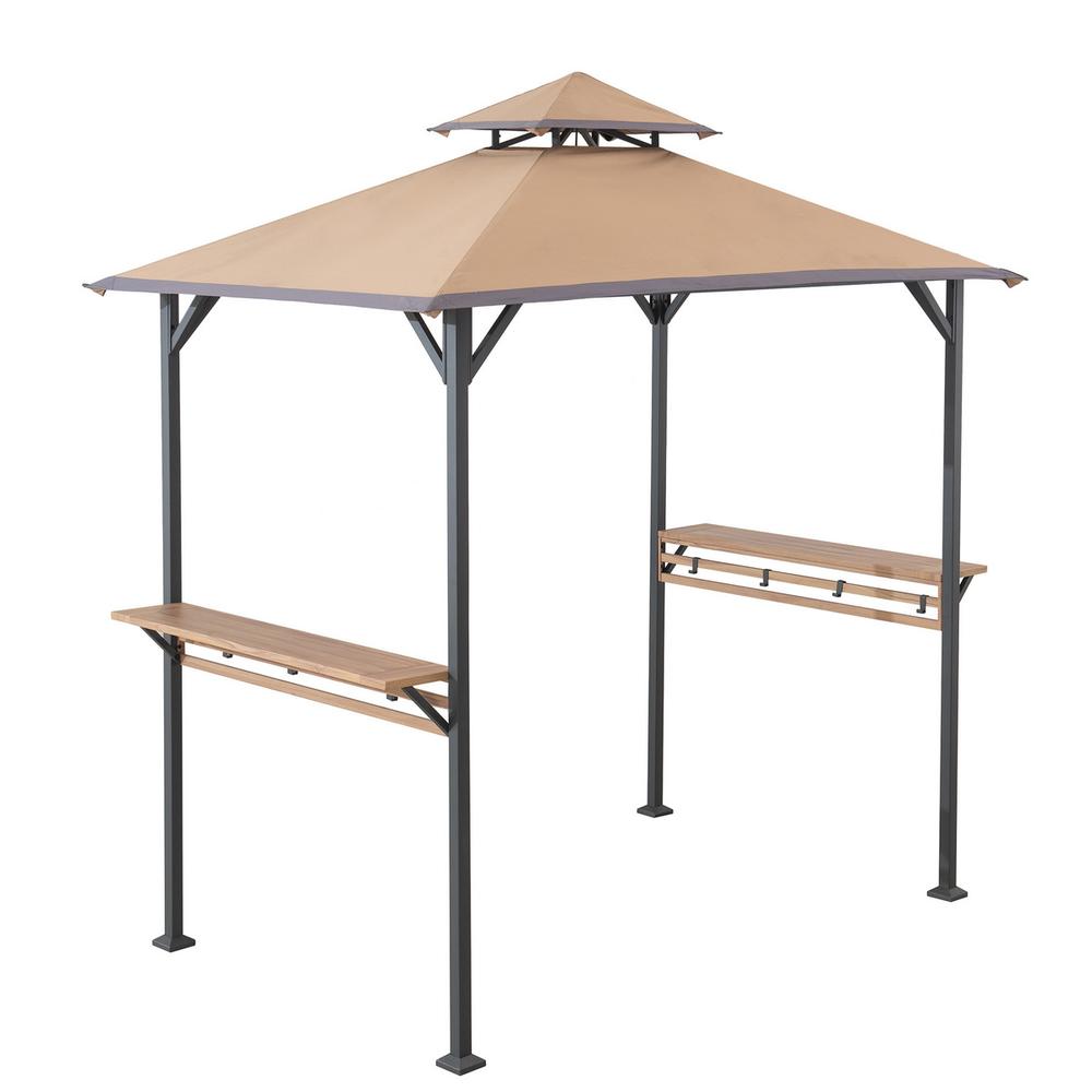 8×5 ft Arbrook Black Steel 2-Tier Soft Top Grill Gazebo