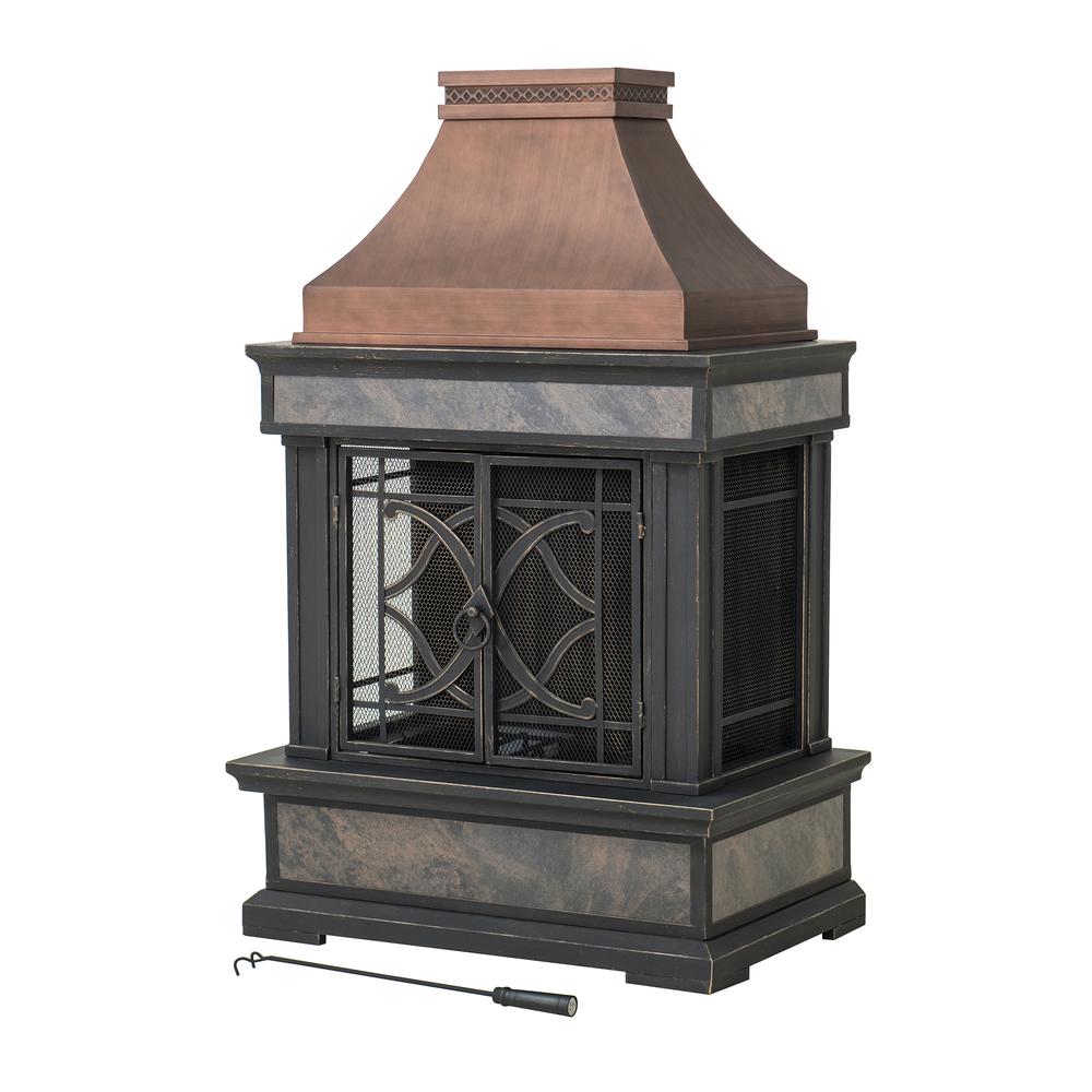 Sunjoy Heirloom Slate Wood Burning Fireplace – Copper