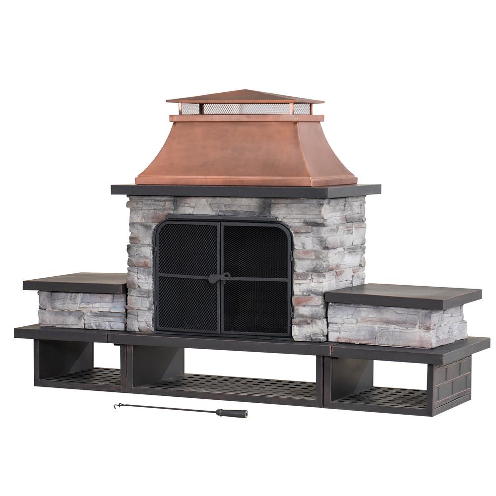Outdoor Patio Wood Burning Fireplace with Steel Chimney