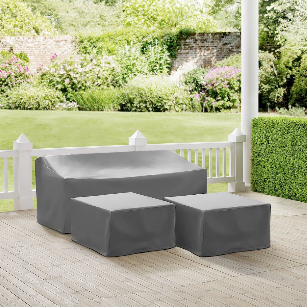 3Pc Outdoor Sectional Furniture Cover Set – Sofa & 2 Square Table/Ottoman