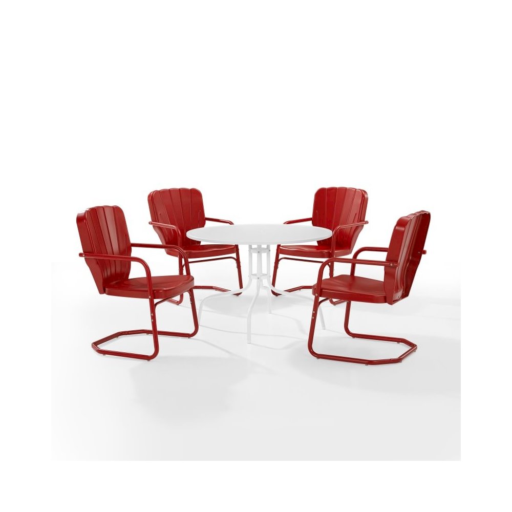 Ridgeland 5Pc Round Retro Outdoor Dining Set – Dining Table & 4 Chairs