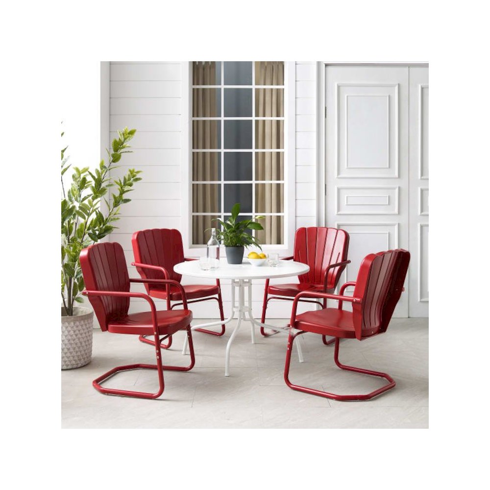 Ridgeland 5Pc Round Retro Outdoor Dining Set – Dining Table & 4 Chairs