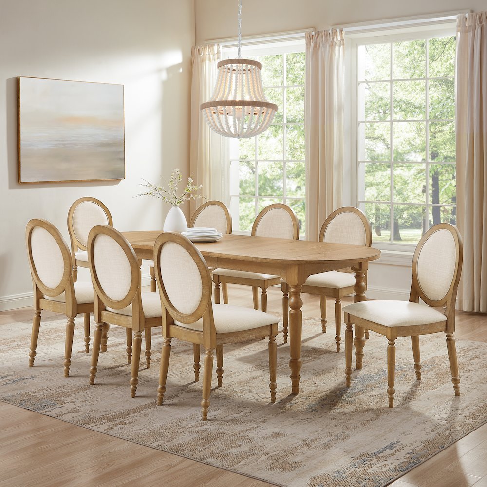 Daphne 9-Piece Dining Set For 8 Rustic Brown/Crème – Table & 8 Chairs