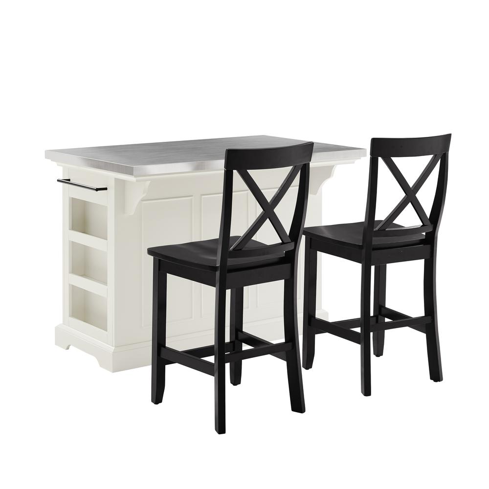 Julia Stainless Steel Top Island W/X-Back Stools – Island & 2 Stools