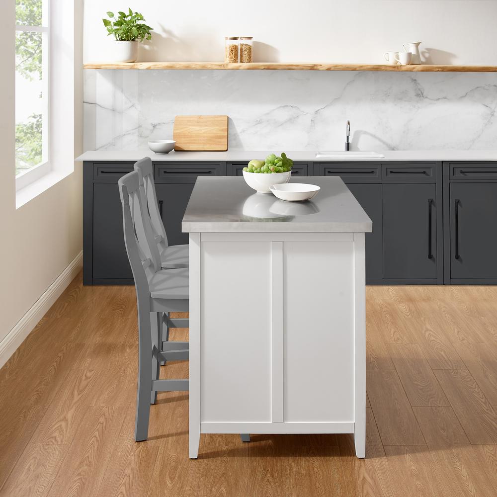 Silvia Stainless Steel Top Kitchen Island W/X-Back Stools