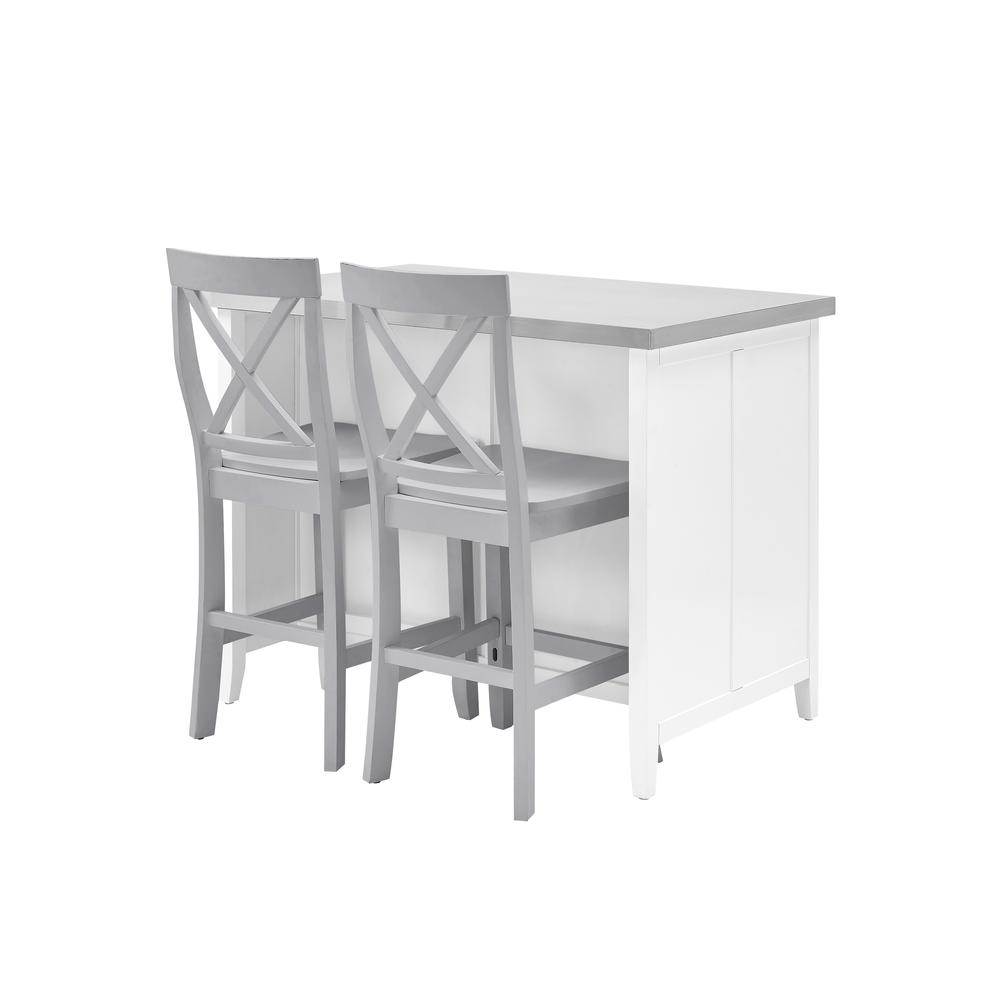 Silvia Stainless Steel Top Kitchen Island W/X-Back Stools