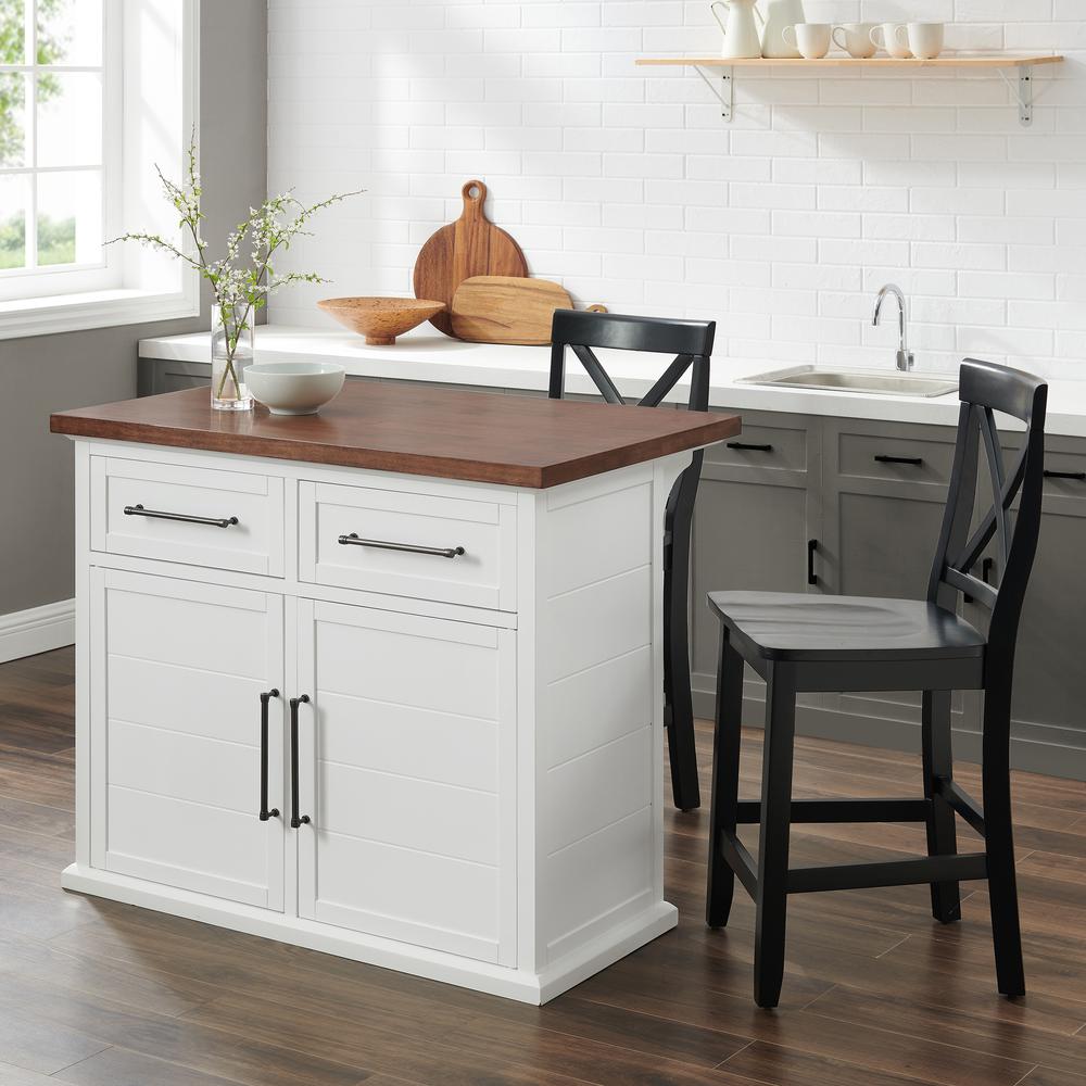 Bartlett Wood Top Kitchen Island W/X-Back Stools – Kitchen Island & 2 Stools