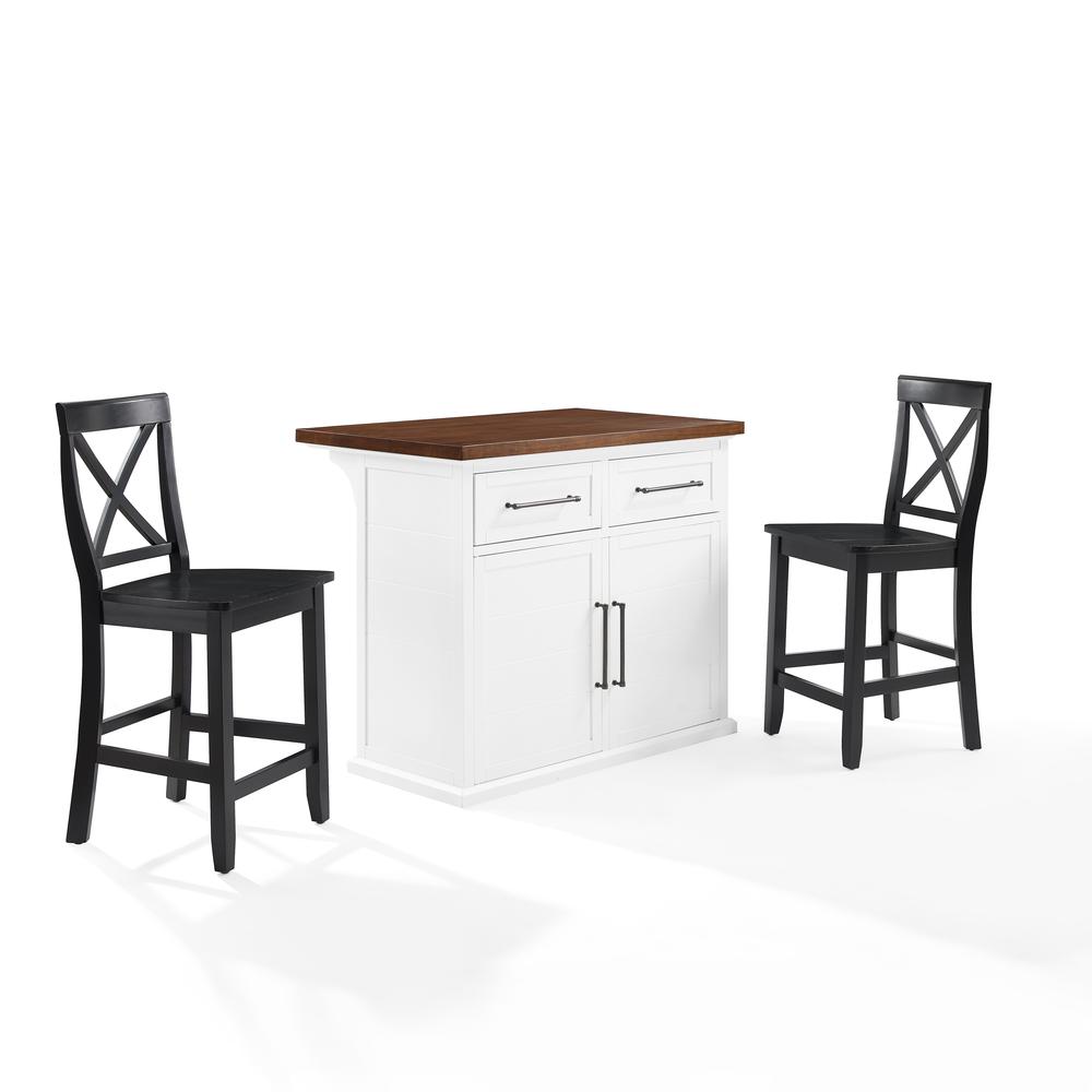Bartlett Wood Top Kitchen Island W/X-Back Stools – Kitchen Island & 2 Stools