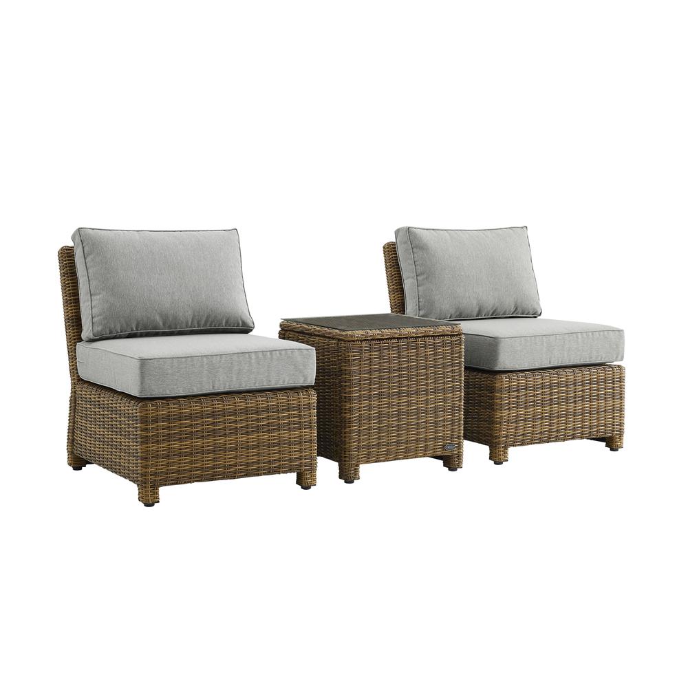 Bradenton 3Pc Armless Wicker Outdoor Chair Set – Side Table & 2 Armless Chairs