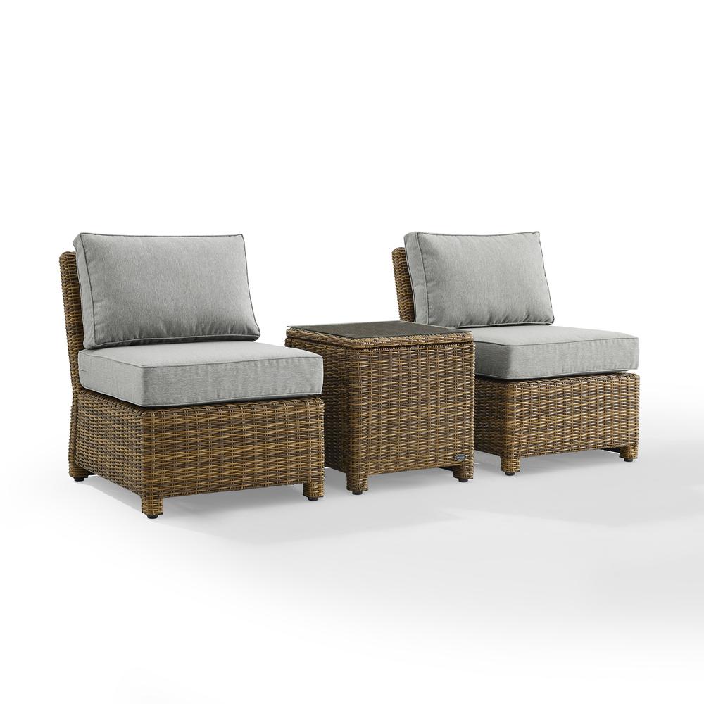 Bradenton 3Pc Armless Wicker Outdoor Chair Set – Side Table & 2 Armless Chairs