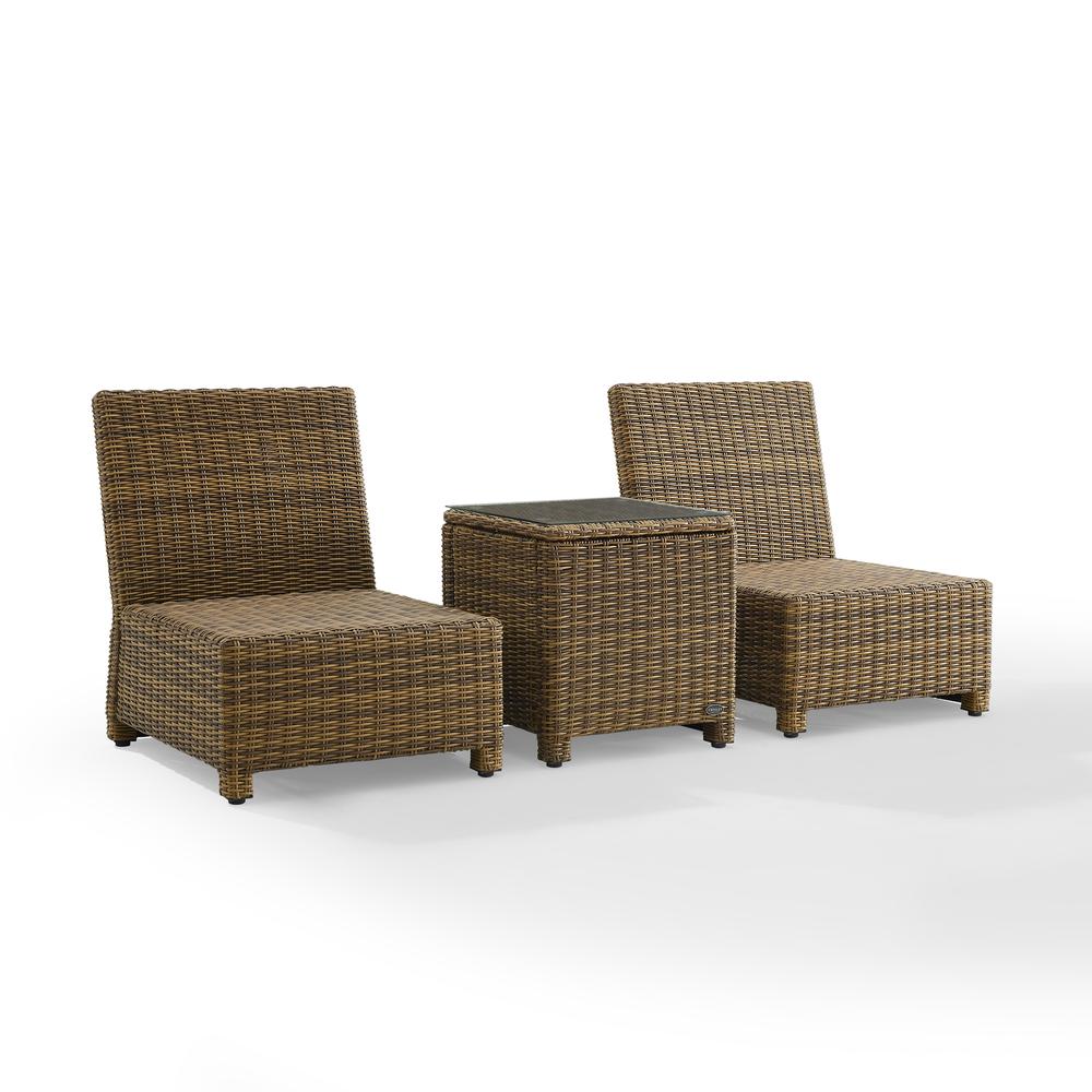 Bradenton 3Pc Armless Wicker Outdoor Chair Set – Side Table & 2 Armless Chairs