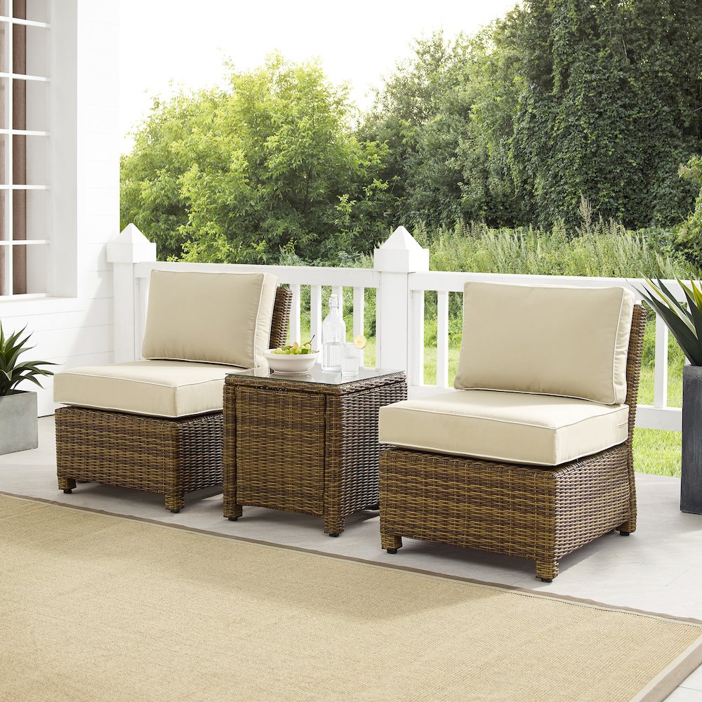 Bradenton 3Pc Armless Wicker Outdoor Chair Set – Side Table & 2 Armless Chairs