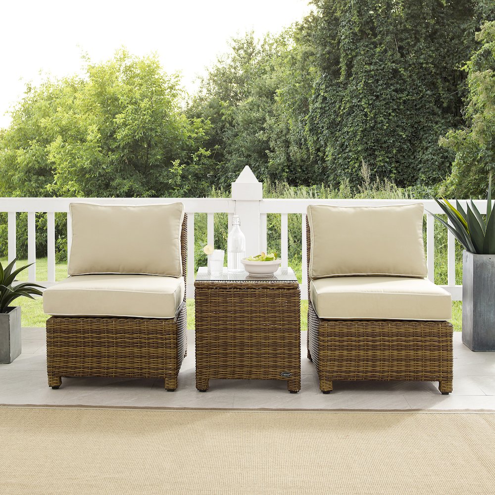 Bradenton 3Pc Armless Wicker Outdoor Chair Set – Side Table & 2 Armless Chairs